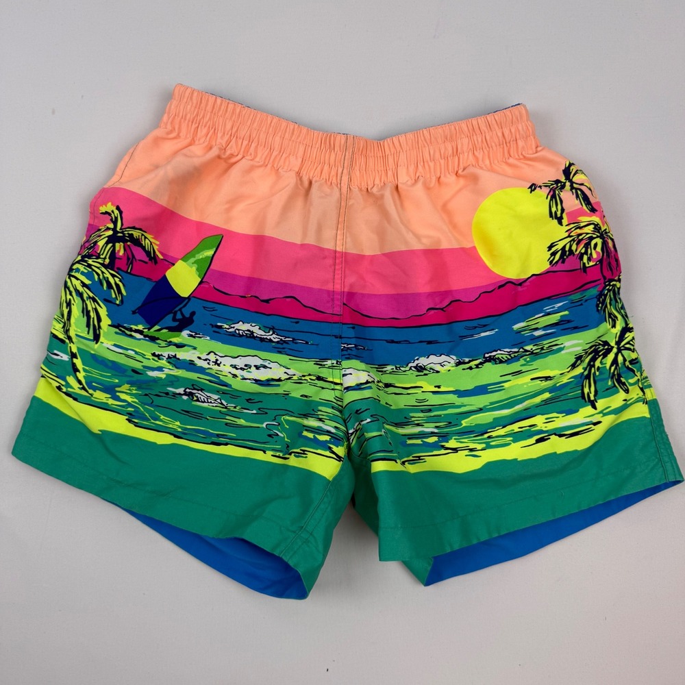 Chubbies Mens Reversible Swim Trunks Neon Tropical Sunset Blue Small Made in USA